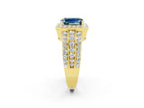 Yellow gold Emerald Cut Halo Aquamarine Ring with Split Shank and Four-Prong Setting_2