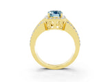 Yellow gold Emerald Cut Halo Aquamarine Ring with Split Shank and Four-Prong Setting_3