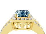 Yellow gold Emerald Cut Halo Aquamarine Ring with Split Shank and Four-Prong Setting_4