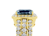 Yellow gold Emerald Cut Halo Aquamarine Ring with Split Shank and Four-Prong Setting_5