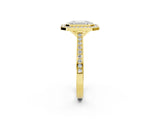 Yellow gold Emerald Cut Halo Bezel Diamond Pave Band Ring_11