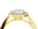 Yellow gold Emerald Cut Halo Bezel Diamond Pave Band Ring_13