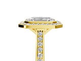 Yellow gold Emerald Cut Halo Bezel Diamond Pave Band Ring_14
