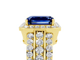 Yellow gold Emerald Cut Halo Blue Sapphire Ring with Split Shank and Four-Prong Setting_5