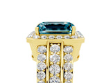 Yellow gold Emerald Cut Halo Blue Topaz Ring with Split Shank and Four-Prong Setting_5