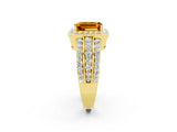 Yellow gold Emerald Cut Halo Citrine Ring with Split Shank and Four-Prong Setting_2