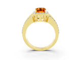 Yellow gold Emerald Cut Halo Citrine Ring with Split Shank and Four-Prong Setting_3
