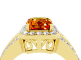 Yellow gold Emerald Cut Halo Citrine Ring with Split Shank and Four-Prong Setting_4
