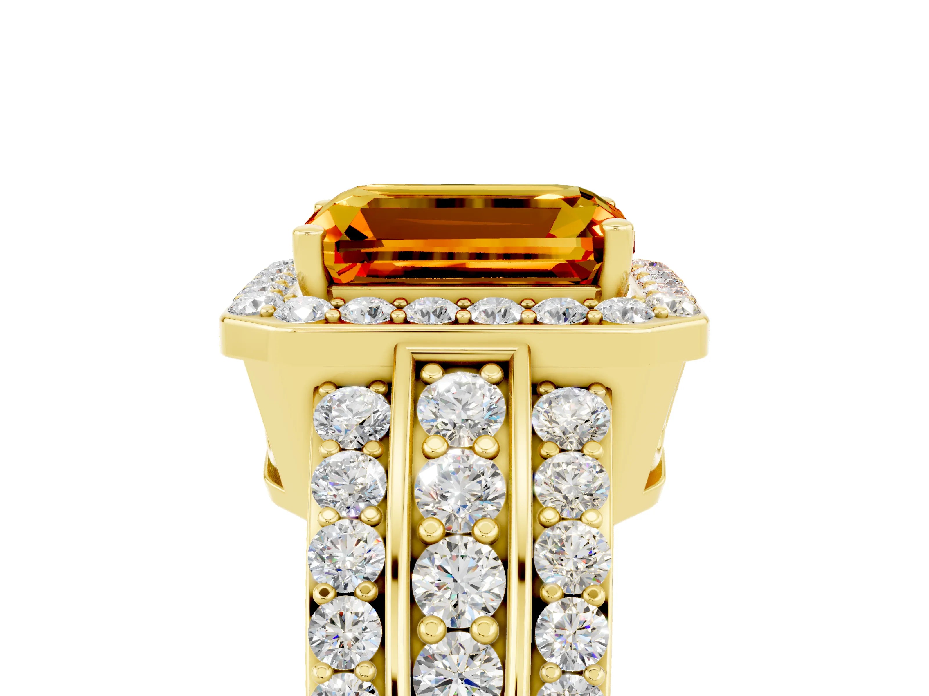 Yellow gold Emerald Cut Halo Citrine Ring with Split Shank and Four-Prong Setting_5