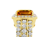 Yellow gold Emerald Cut Halo Citrine Ring with Split Shank and Four-Prong Setting_5