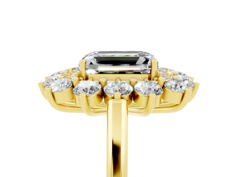 Yellow gold Emerald Cut Halo Cluster Diamond Ring with Pave Band and Four-Prong Setting_11