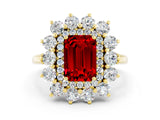 Yellow gold Emerald Cut Halo Cluster Diamond Ring with Pave Band and Four-Prong Setting_12