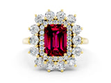 Yellow gold Emerald Cut Halo Cluster Diamond Ring with Pave Band and Four-Prong Setting_12