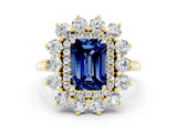 Yellow gold Emerald Cut Halo Cluster Diamond Ring with Pave Band and Four-Prong Setting_12