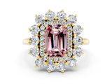 Yellow gold Emerald Cut Halo Cluster Diamond Ring with Pave Band and Four-Prong Setting_12