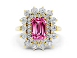 Yellow gold Emerald Cut Halo Cluster Diamond Ring with Pave Band and Four-Prong Setting_12