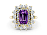 Yellow gold Emerald Cut Halo Cluster Diamond Ring with Pave Band and Four-Prong Setting_12