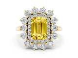 Yellow gold Emerald Cut Halo Cluster Diamond Ring with Pave Band and Four-Prong Setting_12