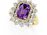 Yellow gold Emerald Cut Halo Cluster Diamond Ring with Pave Band and Four-Prong Setting_13