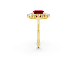 Yellow gold Emerald Cut Halo Cluster Diamond Ring with Pave Band and Four-Prong Setting_14