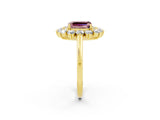 Yellow gold Emerald Cut Halo Cluster Diamond Ring with Pave Band and Four-Prong Setting_14