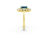 Yellow gold Emerald Cut Halo Cluster Diamond Ring with Pave Band and Four-Prong Setting_14