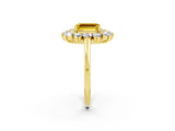 Yellow gold Emerald Cut Halo Cluster Diamond Ring with Pave Band and Four-Prong Setting_14