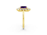 Yellow gold Emerald Cut Halo Cluster Diamond Ring with Pave Band and Four-Prong Setting_14