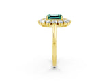Yellow gold Emerald Cut Halo Cluster Diamond Ring with Pave Band and Four-Prong Setting_14