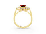 Yellow gold Emerald Cut Halo Cluster Diamond Ring with Pave Band and Four-Prong Setting_15