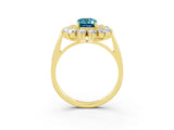 Yellow gold Emerald Cut Halo Cluster Diamond Ring with Pave Band and Four-Prong Setting_15