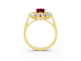 Yellow gold Emerald Cut Halo Cluster Diamond Ring with Pave Band and Four-Prong Setting_15