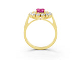 Yellow gold Emerald Cut Halo Cluster Diamond Ring with Pave Band and Four-Prong Setting_15