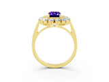 Yellow gold Emerald Cut Halo Cluster Diamond Ring with Pave Band and Four-Prong Setting_15