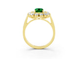 Yellow gold Emerald Cut Halo Cluster Diamond Ring with Pave Band and Four-Prong Setting_15