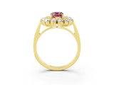 Yellow gold Emerald Cut Halo Cluster Diamond Ring with Pave Band and Four-Prong Setting_15