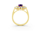 Yellow gold Emerald Cut Halo Cluster Diamond Ring with Pave Band and Four-Prong Setting_15