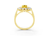 Yellow gold Emerald Cut Halo Cluster Diamond Ring with Pave Band and Four-Prong Setting_15