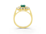 Yellow gold Emerald Cut Halo Cluster Diamond Ring with Pave Band and Four-Prong Setting_15