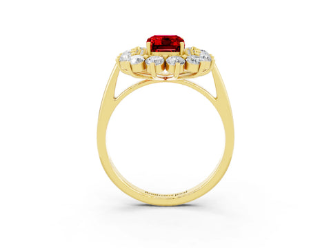 Yellow gold Emerald Cut Halo Cluster Diamond Ring with Pave Band and Four-Prong Setting_15