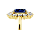 Yellow gold Emerald Cut Halo Cluster Diamond Ring with Pave Band and Four-Prong Setting_17