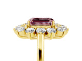 Yellow gold Emerald Cut Halo Cluster Diamond Ring with Pave Band and Four-Prong Setting_17