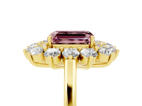 Yellow gold Emerald Cut Halo Cluster Diamond Ring with Pave Band and Four-Prong Setting_17