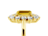 Yellow gold Emerald Cut Halo Cluster Diamond Ring with Pave Band and Four-Prong Setting_17