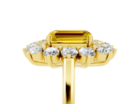 Yellow gold Emerald Cut Halo Cluster Diamond Ring with Pave Band and Four-Prong Setting_17