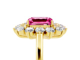 Yellow gold Emerald Cut Halo Cluster Diamond Ring with Pave Band and Four-Prong Setting_17