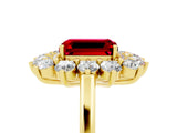 Yellow gold Emerald Cut Halo Cluster Diamond Ring with Pave Band and Four-Prong Setting_17