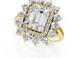 Yellow gold Emerald Cut Halo Cluster Diamond Ring with Pave Band and Four-Prong Setting_18