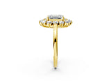 Yellow gold Emerald Cut Halo Cluster Diamond Ring with Pave Band and Four-Prong Setting_19