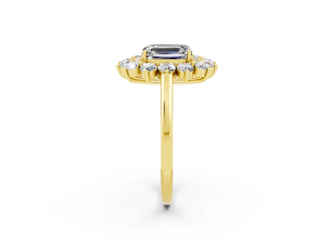 Yellow gold Emerald Cut Halo Cluster Diamond Ring with Pave Band and Four-Prong Setting_20